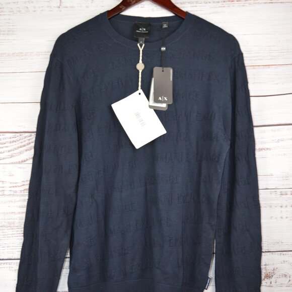 Armani Exchange Navy Oblique Logo Pullover Sweater Size Medium NWT - Picture 1 of 16